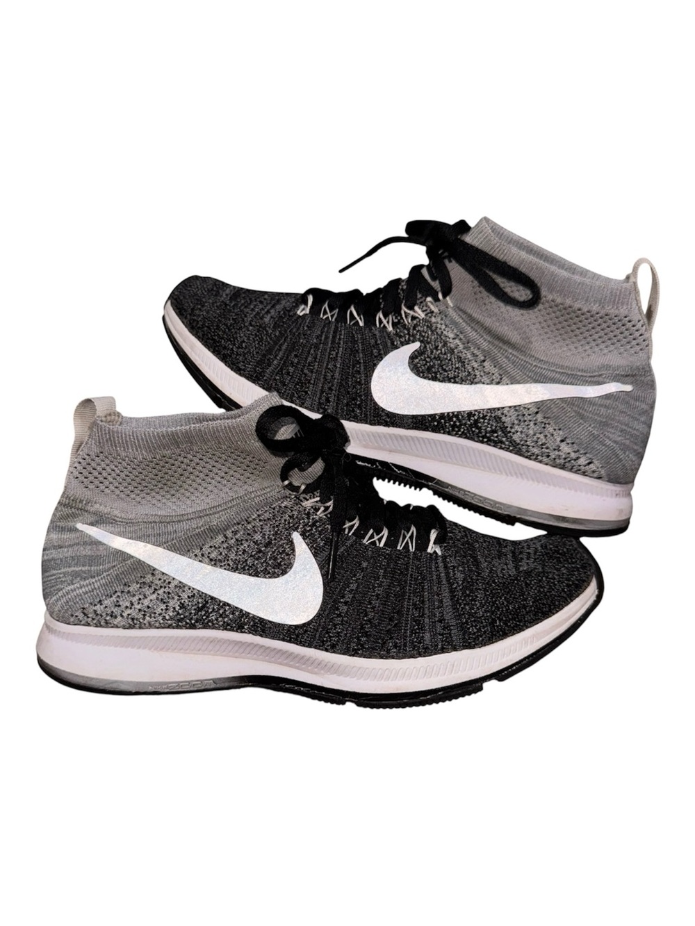 Nike Kids Black and Gray Flyknit High-Top Sneakers with White Swoosh